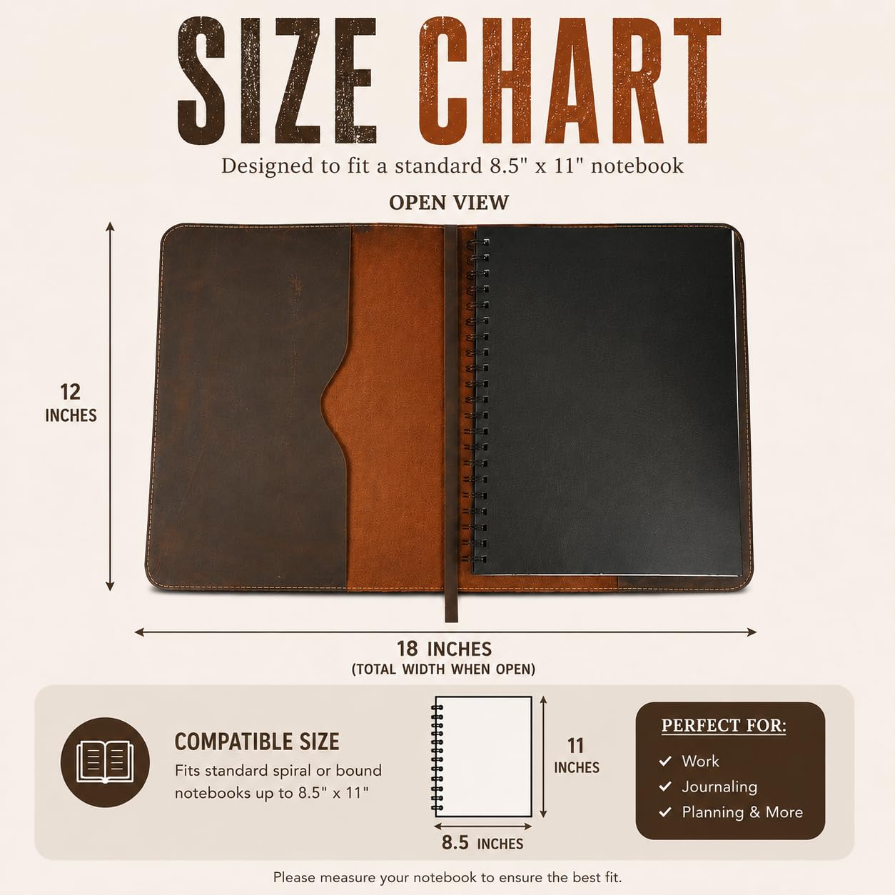 TheAntiq Large Leather Journal Cover for Hard Cover Notebook 8.5 x 11 - Handmade Rustic, Full Grain Leather Journal Cover Notebook Refillable (Brown)