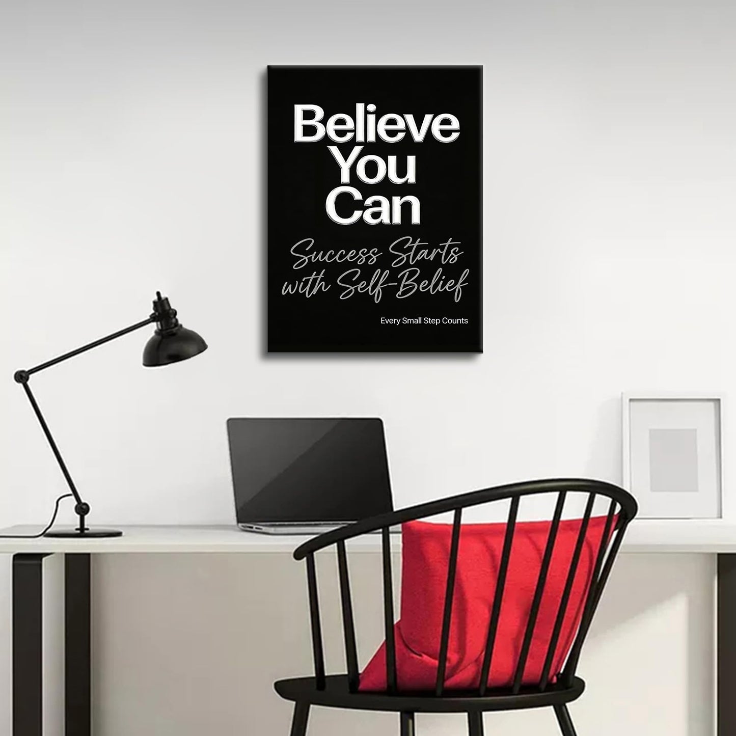 YSPCSUN Inspirational Wall Decor Believe You Can Motivational Canvas Painting, Framed Uplifting Typography Pictures for Modern Office Study Room Men Women Desk Decor, Wooden Inner Frame 24x18 Inch