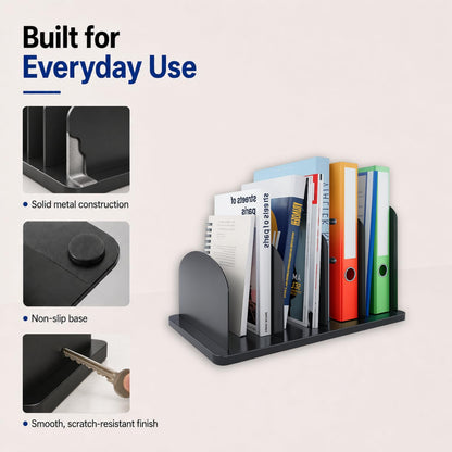 CraftSaints Vertical File Organizer for Desk, 4 Sections, Desktop Organizer File Sorter Office Organization File Holder for Home, Office & Classroom (Solid)