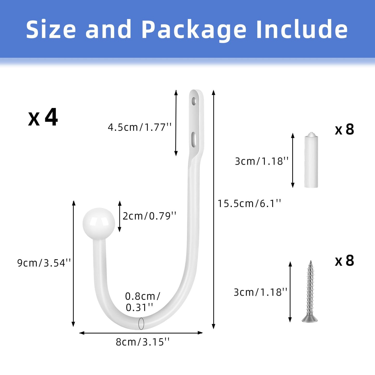 Oualhoo 4 PCS Curtain Holdbacks, Wall Mounted Drapery Tiebacks Simple Style, White