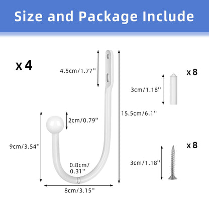 Oualhoo 4 PCS Curtain Holdbacks, Wall Mounted Drapery Tiebacks Simple Style, White