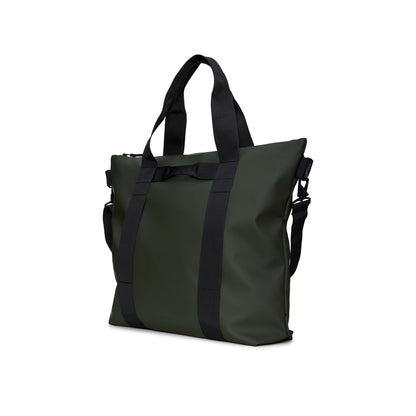 RAINS Tote Bag – Green Waterproof Minimalist Black Shoulder Bag for Men and Women – Versatile Laptop Bag for Work, Travel, Shopping, and Everyday Use – 2 Year Warranty