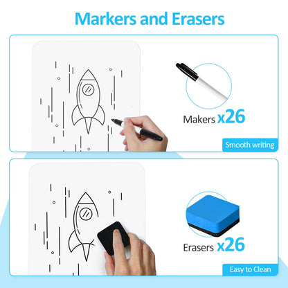 Dry Erase LapBoards, PANDRI 26 Pack Double Sided 12.5 x 9 Inch Whiteboards with 26 Erasers and 26 Markers, Dry Erase Boards for Students Classroom Teacher Supplies