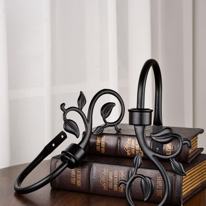 Leaf Shaped Curtain Holdbacks 2pcs, Handmade Metal Curtain Side Holders for Wall, Antique Brass Curtain Tieback Hook Pull Backs for Drapes Window Home Decoration (Black)