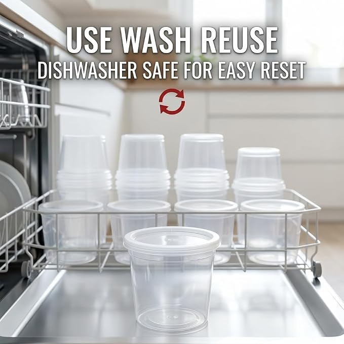 Mr Miracle Deli Containers with Lids - 24 Pack of 16 oz Clear Airtight Reusable Plastic Food and Multi-Purpose Containers - Microwave, Freezer, and Dishwasher Safe
