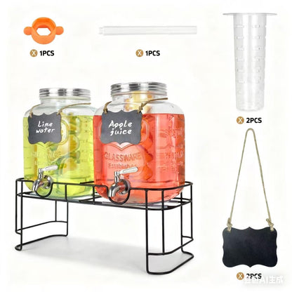 1 Gallon Glass Drink Dispensers For Parties 2PACK.Beverage Dispenser,Glass Drink Dispenser With Stand And Stainless Steel Spigot 100% Leakproof.Lemonade Dispenser With Ice Cylinder.Laundry Detergent