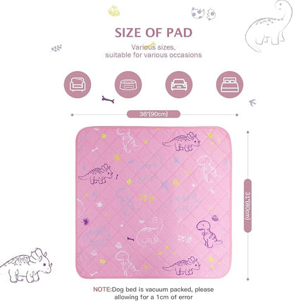 IEUUMLER Washable Pee Pads for Dogs, 2 Pack Non-Slip & Waterproof Whelping Pad, Reusable Puppy Potty Training With Fast Absorbent for Playpen EU007 (Pink Dinosaur, 31"X36"-2pcs)