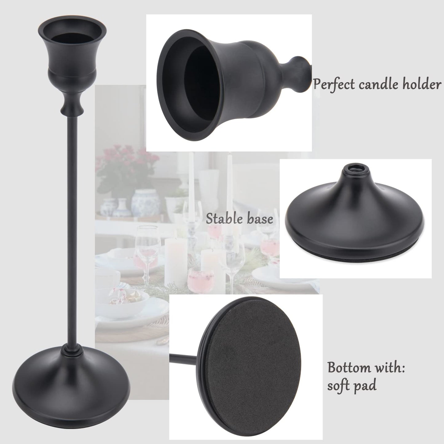Black Candle Holders Set of 6, Candle Stick Candle Holder Black, Matte Black Taper Candle Holders for Home Decor, Wedding, Dinning, Party