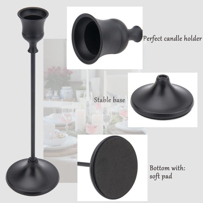 Black Candle Holders Set of 6, Candle Stick Candle Holder Black, Matte Black Taper Candle Holders for Home Decor, Wedding, Dinning, Party