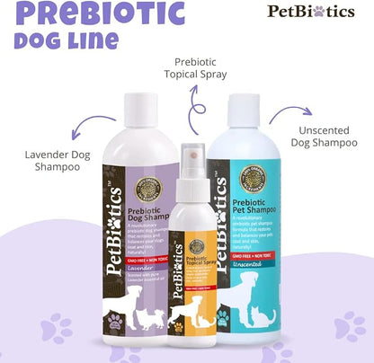 Petbiotics - Prebiotic Lavender Dog Shampoo - Gentle, All-Natural & Organic Dog Wash for Sensitive Skin, Promotes Healthy Skin Microbiome - 16 oz.