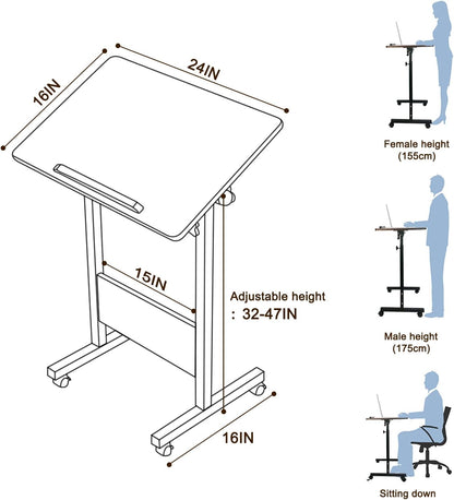 KOUPA Height Adjustable Mobile Standing Desk 16×24 in,360° Flip Desk Stand Desks Home Office Table Standing for Small Space Offices,Easy to Assemble(Adjustable Height: 32in-47in)