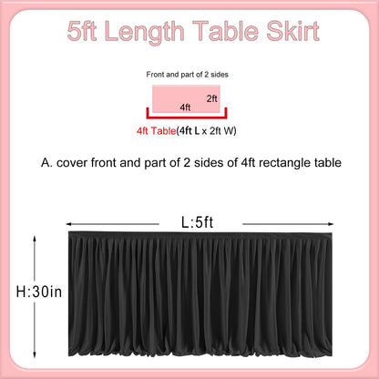 5ft Table Skirts for Rectangle Tables, Pleated Table Cloth for Black Theme Wedding Halloween Chirstmas Baby Shower 1st Baby Girl Birthday Party Decorations Banquet Buffet Gender Reveal