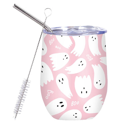 JarThenaAMCS Halloween Wine Tumbler with Straw and Lid Ghost Stainless Steel Travel Coffee Tumbler Mug for Women Girlfriend Besties Wife Lover Spouse Gifts