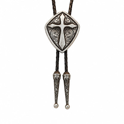 Doitby Vintage Bolo Tie Western Cowboy Cross Bolo Ties Leather Braided Necktie Necklace for Men Women