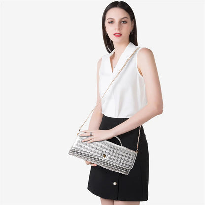 VESTURINA Clutch Purses for Women, Woven Evening Leather Crossbody Purse Shoulder Bag for Wedding Party (Beige)