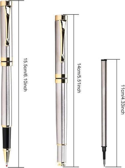 YIVONKA Luxury Ballpoint Pens Best Ball Pen Gift Set for Men & Women Professional Executive Office Nice BallPens Classy Gift Box Ballpoint Black Refill Line width 0.5mm (Silver)