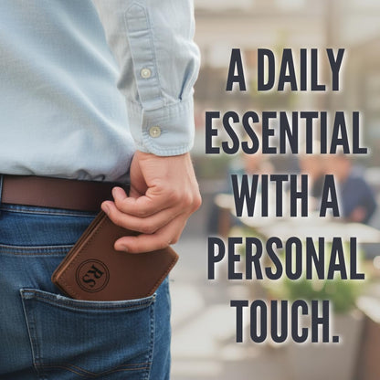 GiftShopie Personalized Handmade Genuine Leather Wallet for Men | Custom Engraved Name & Initial | Customized Monogram Wallet Gift for Dad, Husband, Boyfriend | Birthday, Father's Day Present