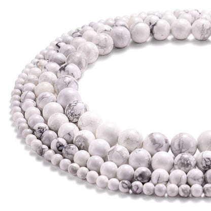 BEADIA Natural White Howlite Stone Round Loose Semi Gemstone Beads for Jewelry Making 6MM 61PCS