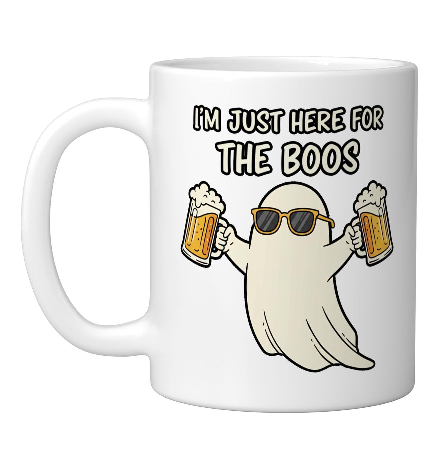Halloween Funny I'm Just Here The Boos Ghost Beer Design Ceramic Mug, White
