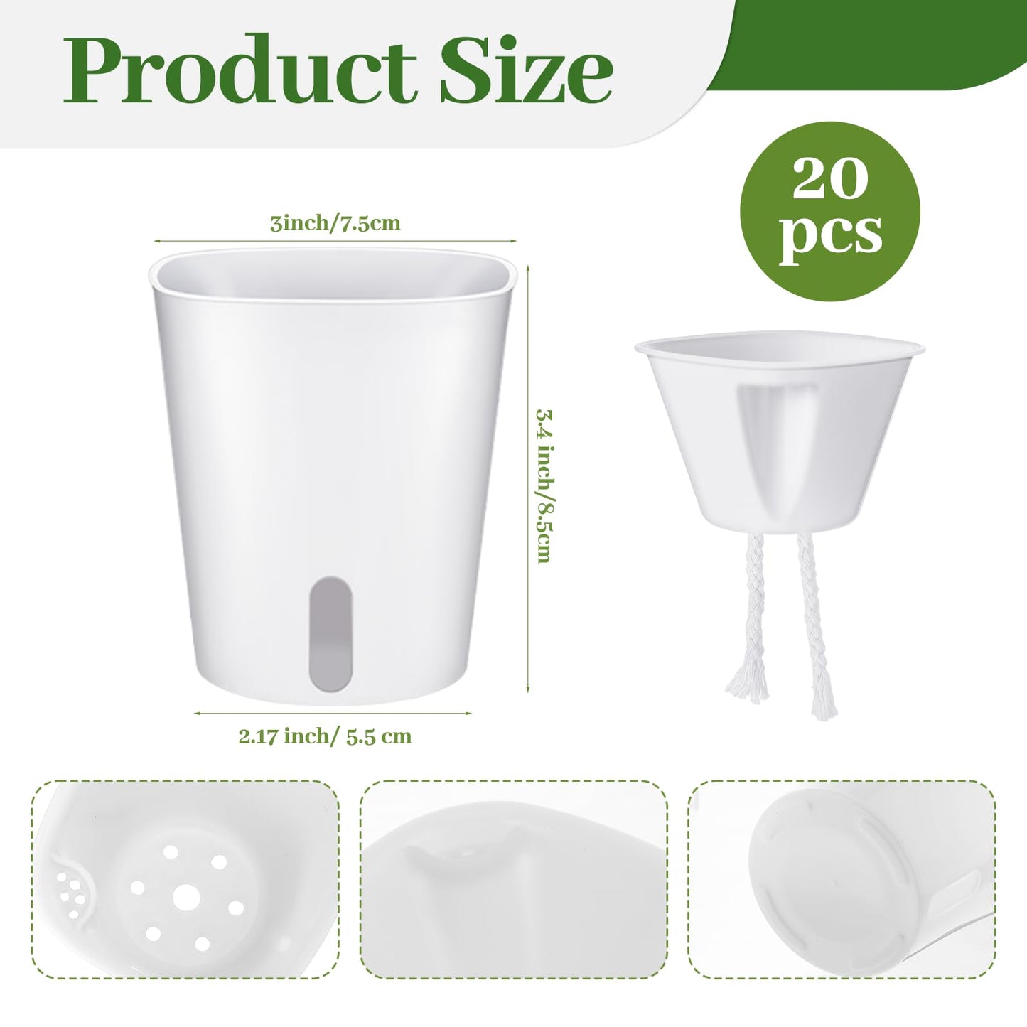 Bruislard 20 PCS 3 Inch Self Watering Pots for Indoor Plants, Plastic Flower Plant Pot with Level Indicator Vents, Self Watering Plant Pot for Flowers