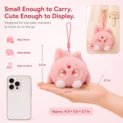 OKIVIVI AI Plush Bag Charm, Interactive Voice Chat Companion Stuffed Animals with App-Connected, Expressive LED Eyes, Touch-Reactive Stuffed Toy, Cute Plush Keychain Gift for Teens and Plush Lovers