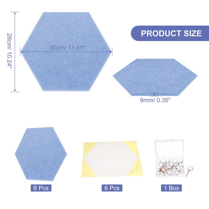 PATIKIL Felt Bulletin Board, 12"x10", 6 Packs Self Adhesive Hexagon Felt Tiles for Sound Proofing Wall Panels for Home Office Recording Studio,Game Room, Light Navy Blue