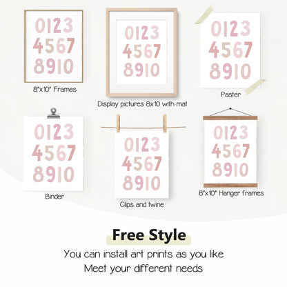 PLKMN Let's Play Read Wall Art Set of 4, Educational Posters, Montessori Classroom Decor, Neutral Kids Decor,Alphabets Number Prints for Nursery Classroom,8x10 Unframed - Pink