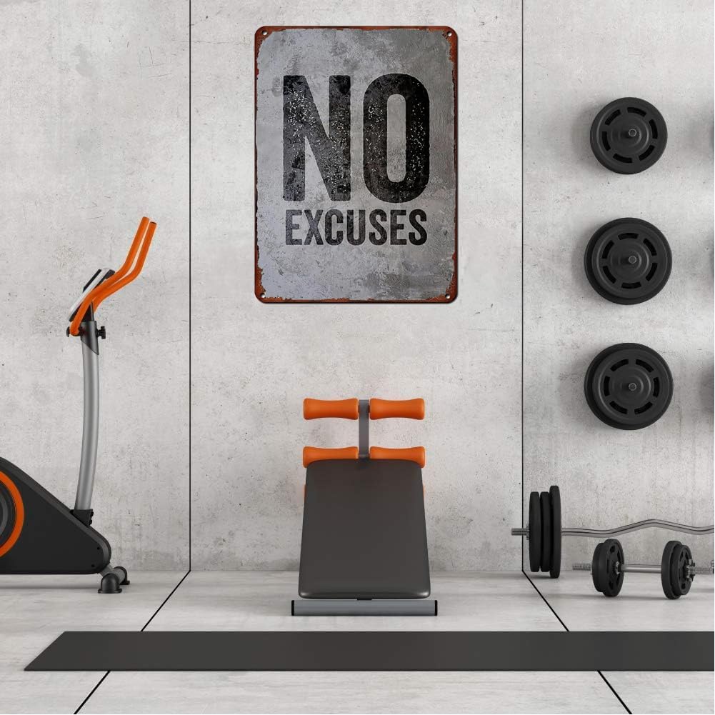 GYM Metal Tin Sign No Excuses Retro Poster Motivational Quote Gym Signs For Cafe Bar Gym Living Room Bathroom Kitchen Home Art Wall Decoration Plaque Gift 8x12 Inch
