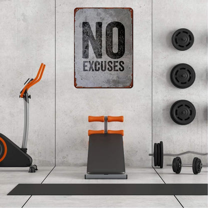 GYM Metal Tin Sign No Excuses Retro Poster Motivational Quote Gym Signs For Cafe Bar Gym Living Room Bathroom Kitchen Home Art Wall Decoration Plaque Gift 8x12 Inch