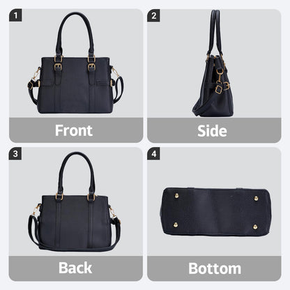 Tigpoy Black Purses for Women, Purses and Handbags Set Fashion Leather Shoulder Tote Work Bag for Women Ladies Top Handle Satchel 2PCS (Black)