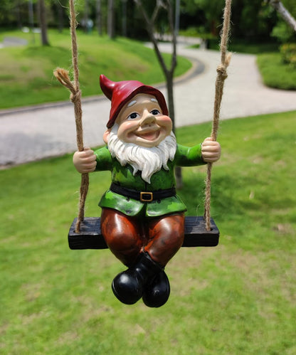 Tsilin Funny Garden Gnomes Statue Hanging Dwarf Figurines Ornament Sculpture Swing Gnome for Outdoor Pation Yard Lawn Porch Home Christmas Tree Decor Halloween New Year