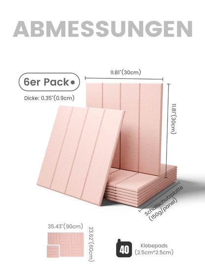 Bumusty Large Cork Board Alternative-36 x 24" Felt Bulletin Board Tiles, with 30 Pushpins, 40 Adhesive Tabs, Bold-Stripe 6-Pack, Cork Boards for Office Push Pin Board Felt Board-Pink