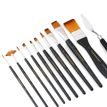 Transon Paint Brush Kit 10pcs Art Brushes and 1 Paint Spatula with Brush Case