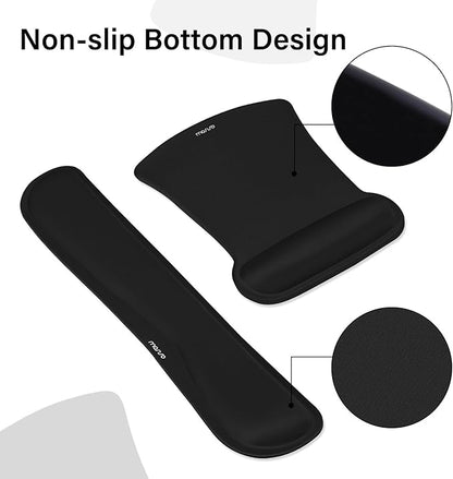 MOSISO Keyboard Mouse Pad Set, Large Gaming Mousepad&Keyboard Wrist Rest&Mouse Wrist Rest&Coaster, Ergonomic Non-Slip Mousepad&Easy Typing Cushion with Memory Foam for Home Office, Black