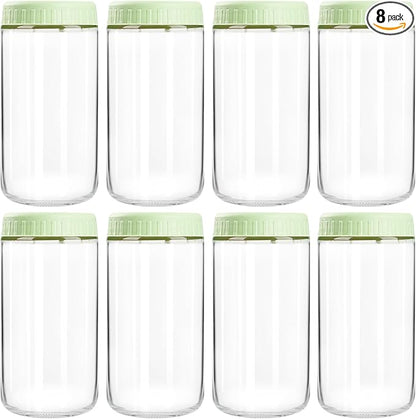 SHOWIN Overnight Oats Containers with Lids, 24oz Glass Jars with Lids 8 pcs, Light Green, Wide Mouth Mason jars for Salad, Yogurt, Snacks, Meal Prep