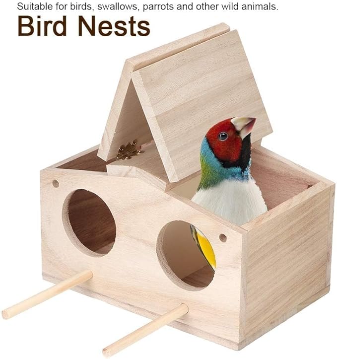 Parakeet Nesting Box, Bird House Wood Breeding Box Parrots Mating Box Bird House Budgie Pet Bird Nests House for Parrots Swallows Breeding Box Cage Birdhouse Accessories