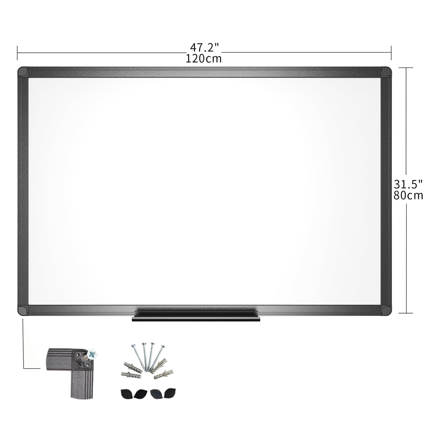 VIZ-PRO Magnetic Dry Erase White Board, 48 X 32 Inches, Black Aluminium Frame