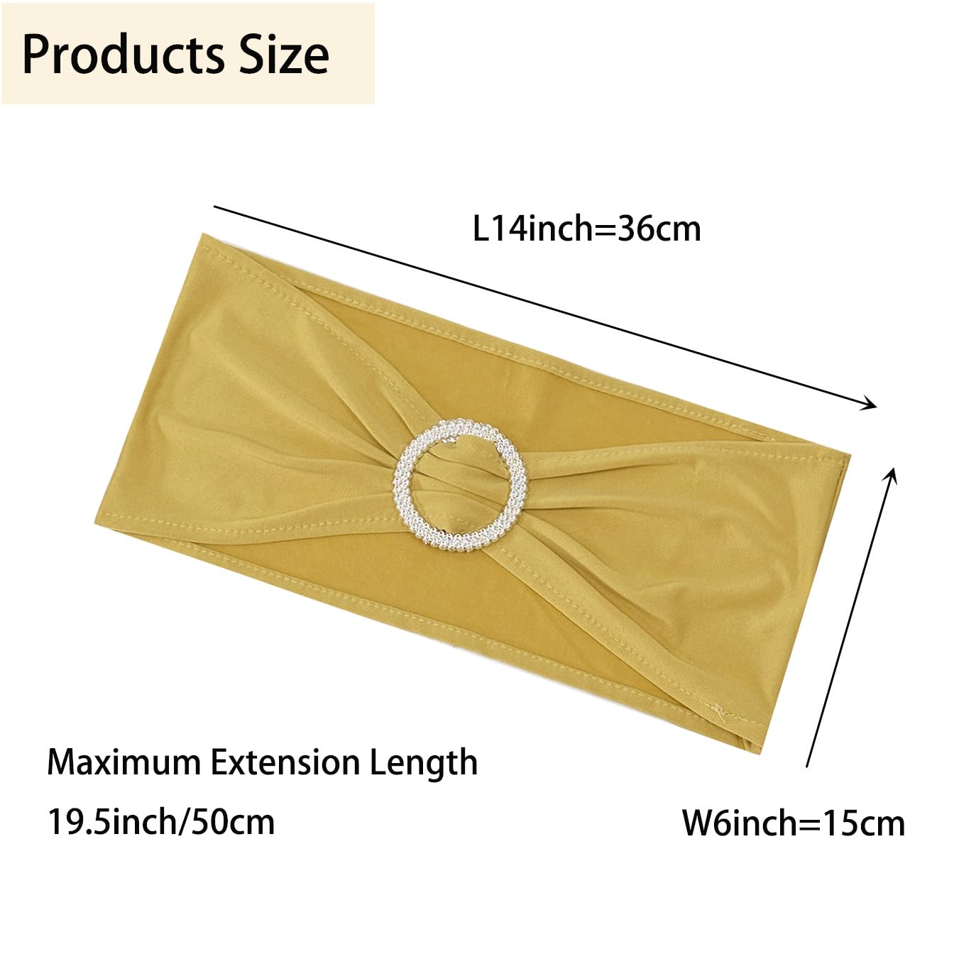 Maiangel Spandex Chair Sashes Bands, Gold, 50PCS