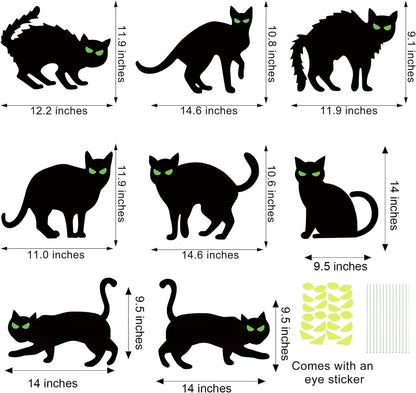 Halloween Decorations Outdoor, 8PC Black Cat Yard Signs with Stakes, Scary Silhouette Glow in Dark Eyes, Waterproof Corrugated Plastic Lawn Decor for Halloween Party Decor