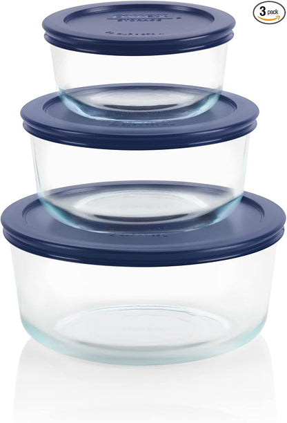Pyrex Simply Store (3-Pack) Glass Food Storage Containers Set, (2, 4 & 7 Cup) Meal Prep Containers With Plastic BPA-Free Lids, Dishwasher & Microwave Safe