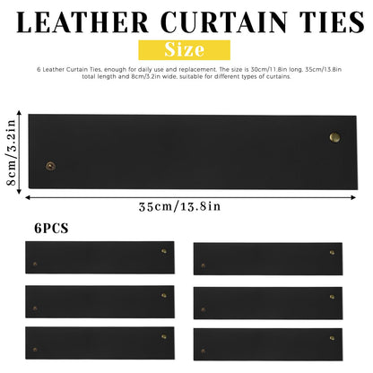 Realand 6Pcs Wide PU Leather Curtain Tiebacks, Elegant Buckle Curtain Tie Backs Decorative Curtain Holdbacks Holders for Home Outdoor Curtains and Drapes, Black