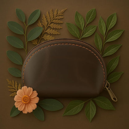CestAntiQ, Leather Moon Pocket Coin Case, Mini Squeeze Coin Purse Pouch for Change, Dark Brown Leather Coin Holder Tray, Compact Wallet for Men & Women, Stylish & Durable, Elegant Coin Purse
