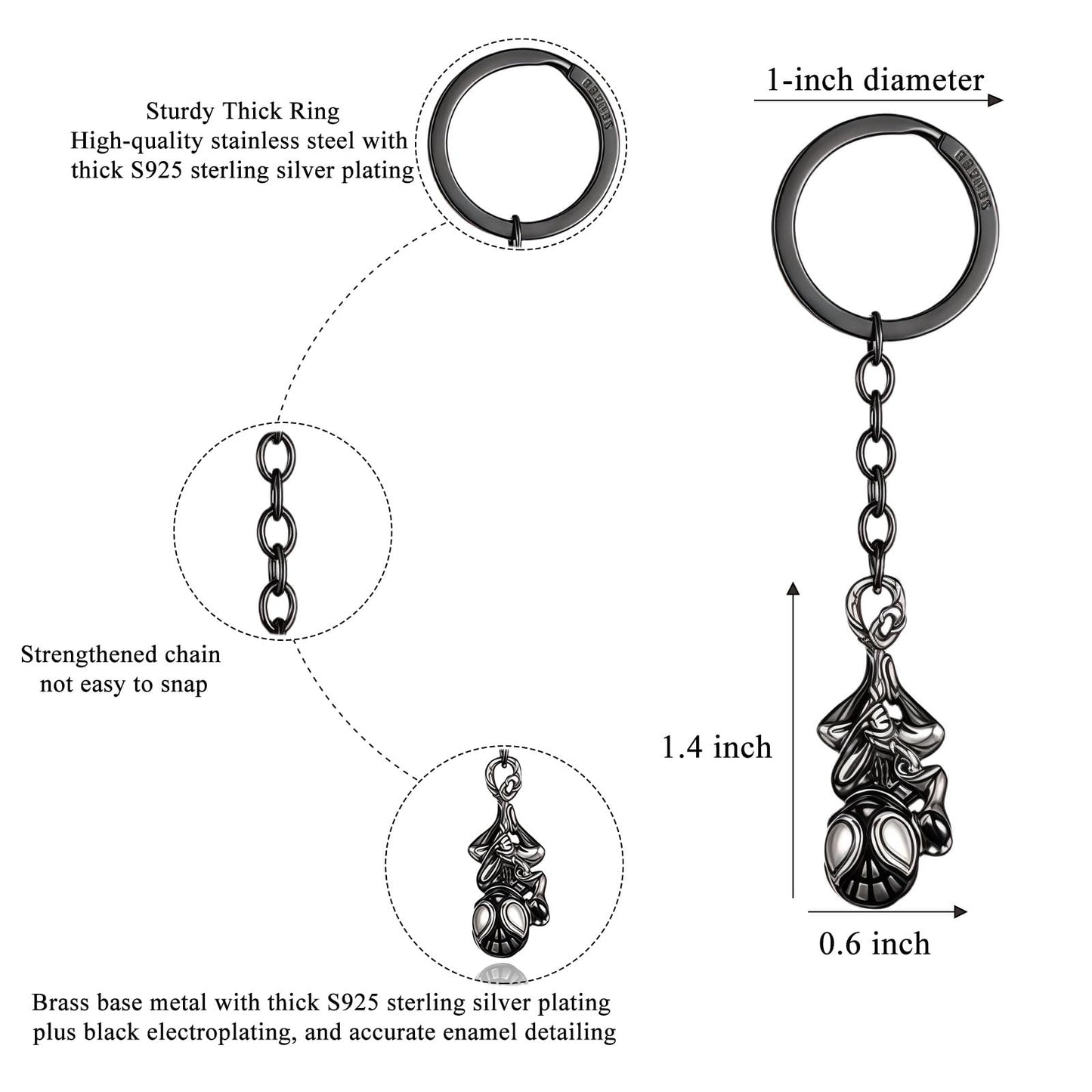 RZCXBS Spider Keychain for Backpack,Superhero Keychain with Gift Box,Brass and S927 Silver,Ideal for Holiday Gifts,Halloween,Christmas(Black-Upright)