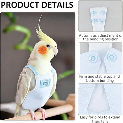 SUPERFINDINGS Snap Closure Parrot Diaper with Adjustable Leash Reusable Bird Flight Suit 2.09Inch Leash Small Parakeet Harness Small Bird Flight Suit Diaper for Indoor Outdoor Training Light Sky Blue