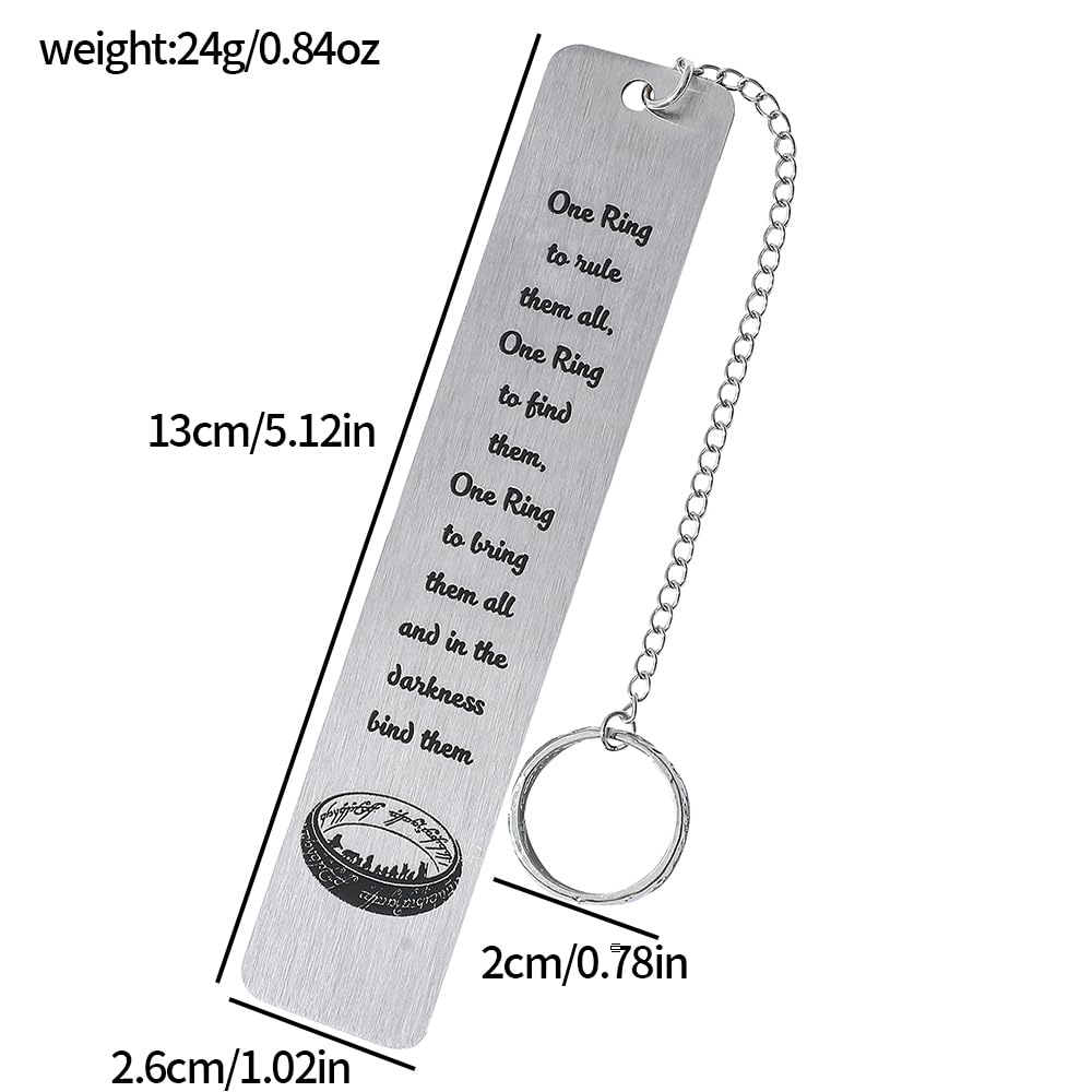 3Pcs Fantasy Bookmark Set - Metal Bookmarks with Elvish Leaf Pendant, Sword Charm & Evenstar Engraving, Epic Quotes Carved Jewelry for Book Lovers, Dark Academia Gifts for Readers (3Pcs-Silver)