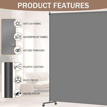 VAMFUTRE Single Panel Room Divider/Privacy Screen with Caster Wheels and Brakes - Stylish and Versatile Partition for Home,Office,School and Restauran (Gray, 6FT*6FT)