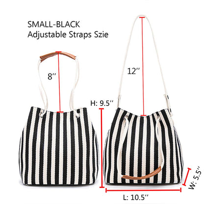 Bydenwely Women's Canvas Summer Tote Bags Small Shoulder Bag Daily Working Handbag for Holiday Travel Pool (Black, Small)
