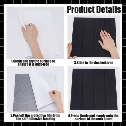 UNICRAFTALE 12 Pcs Black Felt Bulletin Board 12x12 Inch Self-Adhesive Felt Tiles Pin Board Squares for Home Office Classroom Display