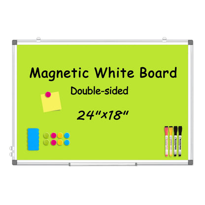 WALGLASS Magnetic Whiteboard 24"x18" Dry Erase White Board for Walls with Pen Tray, Aluminium Frame and Dry-Wipe Writing Surface for Drawing, Home, and Office (Green)