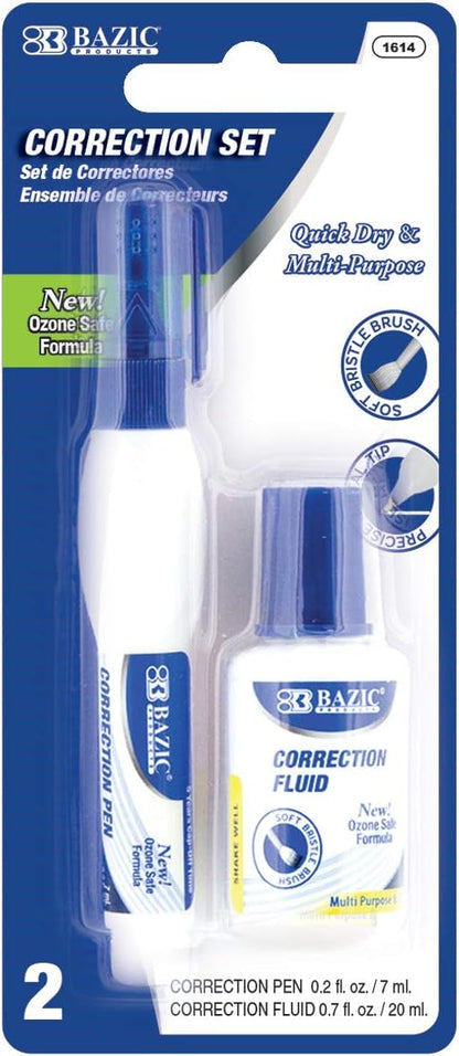 BAZIC Metal Tip Correction Pen & Correction Fluid (2/Pack) (Case of 144)